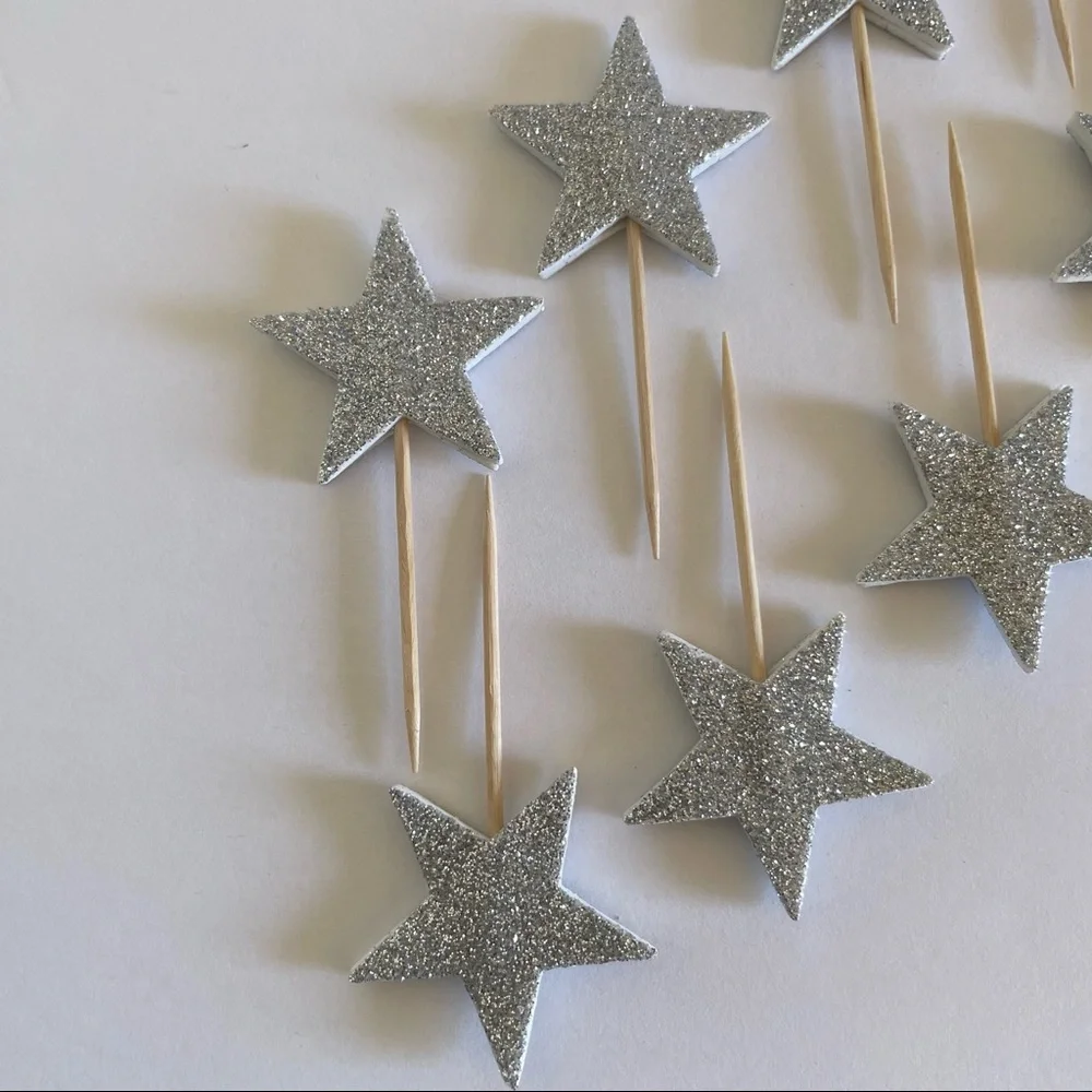 Glitter Star Cake Topper Toothpick Set 10